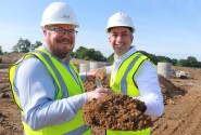 Tim Walsingham left and Paul LeGrice cut the first sod at Swanton Road Dereham sm