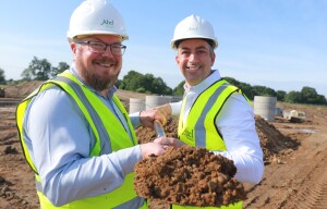 Tim Walsingham left and Paul LeGrice cut the first sod at Swanton Road Dereham sm