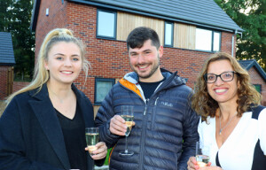 Homebuyers Anna Jolly and Dan Balls with Abel Homes sales and marketing manager Clare Cornish right 500px