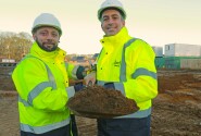 Nathan Clarke left and Paul LeGrice dig the first sod at Abel Homes site in Taverham sm