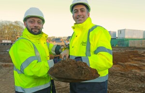 Nathan Clarke left and Paul LeGrice dig the first sod at Abel Homes site in Taverham sm